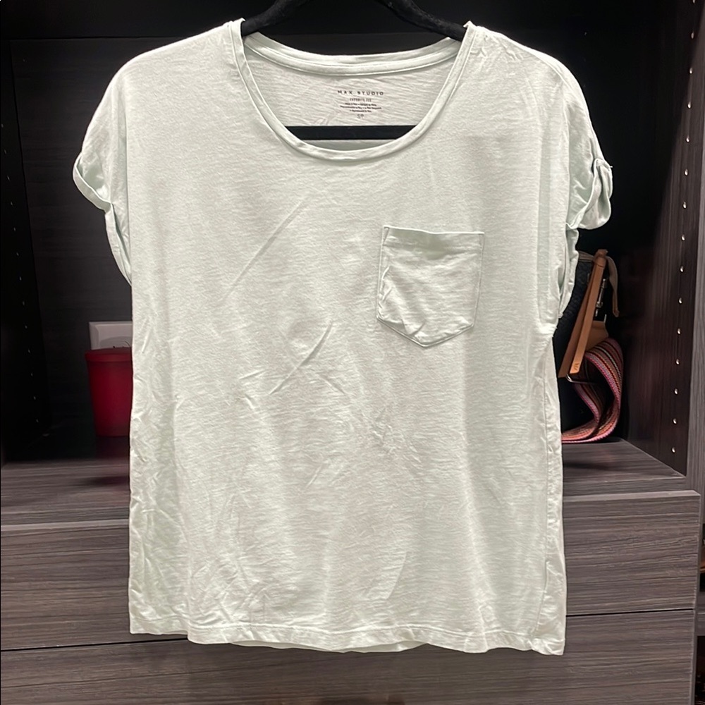 Max Studio Cream Boxy Cap Sleeve Tee